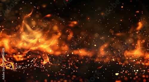 Close up of fire flames on black background 