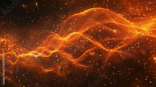 Fiery Energy Waves Flowing Through Cosmic Darkness Dynamic Swirling Patterns of Glowing Orange Plasma Surging Across a Starry Backdrop Representing