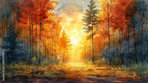 A peaceful forest scene with sunlight filtering through the trees.copy space