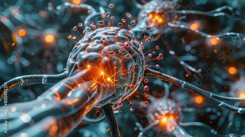 Artistic rendering of a neuron. ,Viral Infection Close-up Digital Illustration 