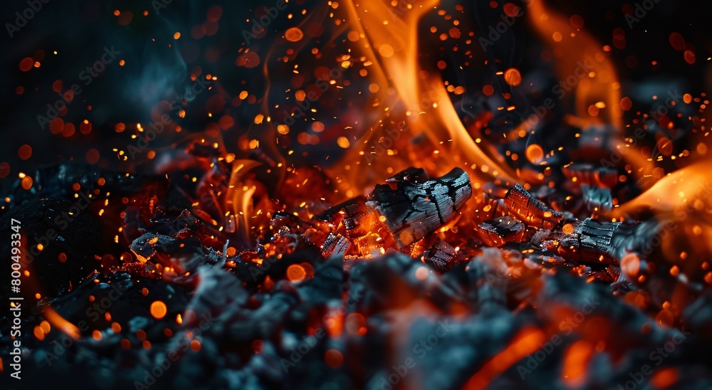 Close up of fire flames on black background 