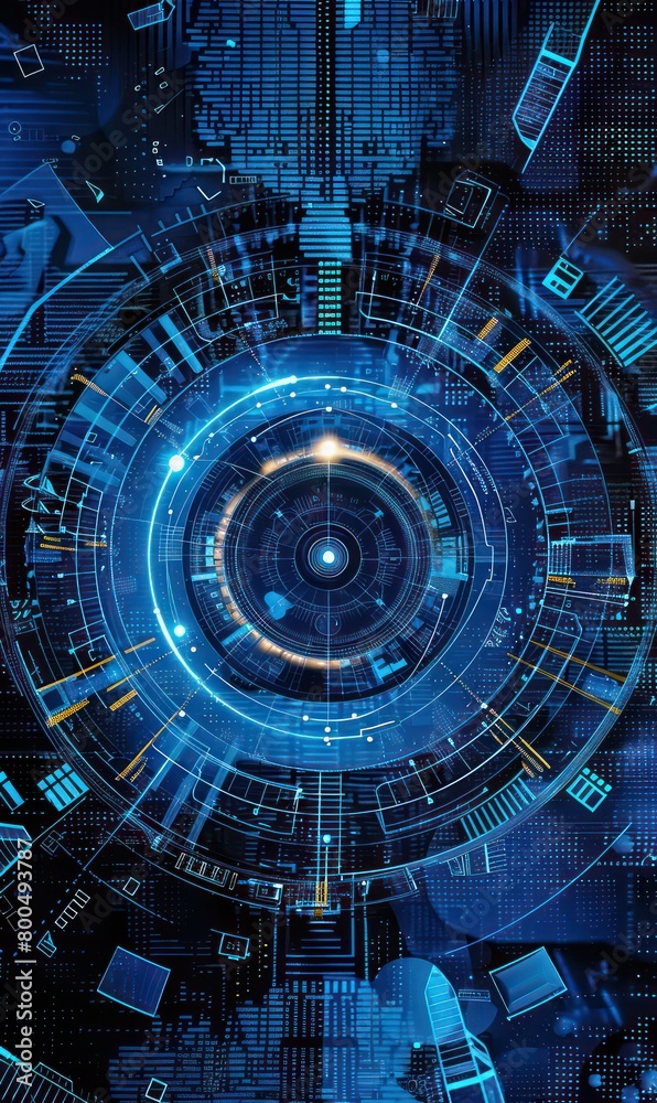 Obraz premium digital circuit diagram background with circular abstract graphic elements