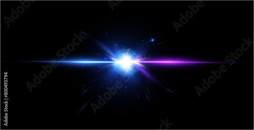 Bright light effect with rays and glare shines with colorful light for vector illustration.