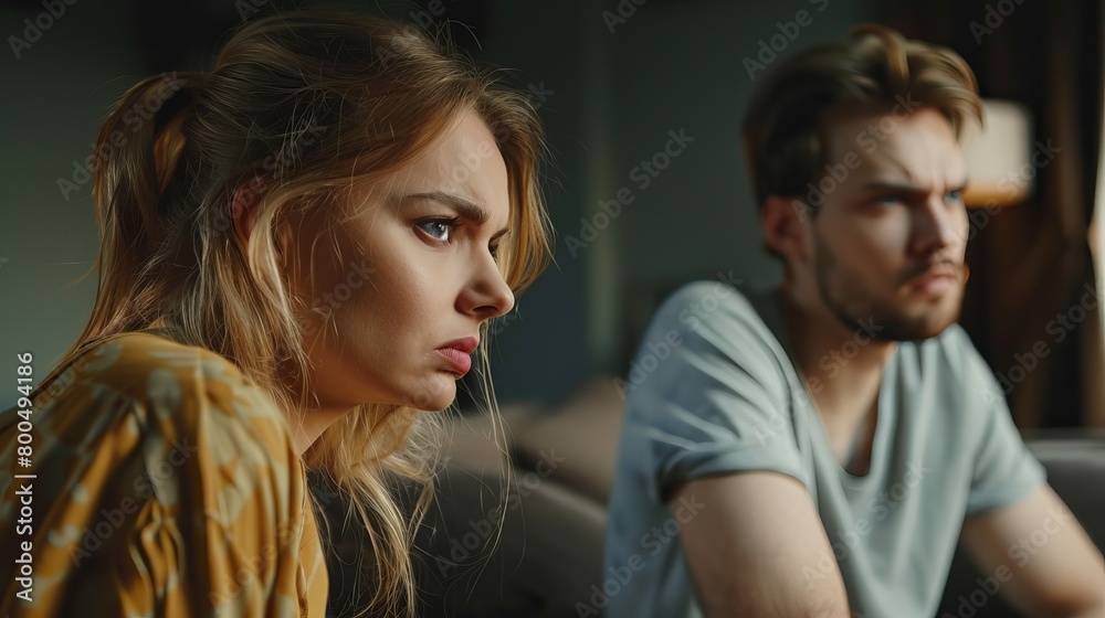 Illustrating the concept of people facing relationship difficulties, conflict, and breaking up, featuring an unhappy couple having a quarrel. Illustrating the concept of people facing relationship difficulties, conflict, and breaking up, featuring an unhappy couple having a quarrel.