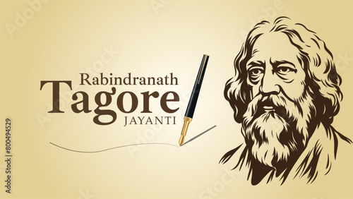 Rabindranath Tagore illustration for 22 Shey Shrabon Rabindra Jayanti Social Media Post, Web Banner, Status photo