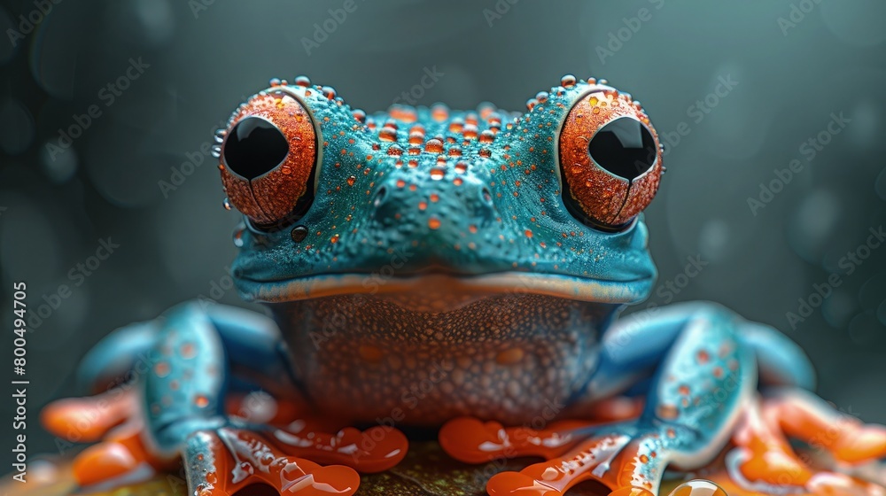 A tree frog with exaggerated proportions and fantastical features, its elongated limbs and oversized eyes conveying a sense of otherworldly wonder. A tree frog with exaggerated proportions and fantastical features, its elongated limbs and oversized eyes conveying a sense of otherworldly wonder.