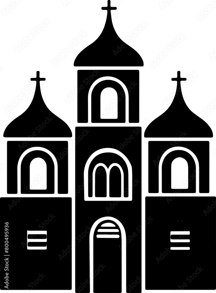 A minimalist silhouette of a church with iconic domes, suitable for religious themes and architectural designs.