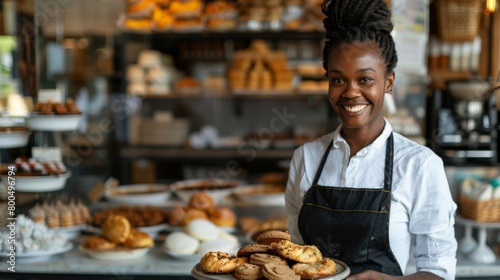 A Smiling Baker with Fresh Bread photo