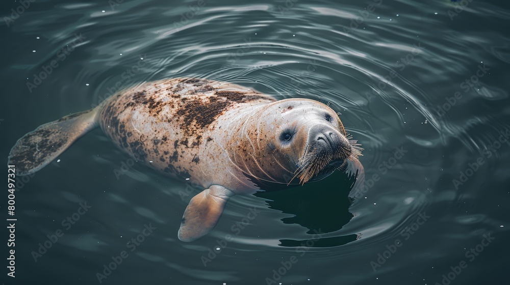 Fototapeta premium A tight shot of a seal at water's edge, head emerged from the surface