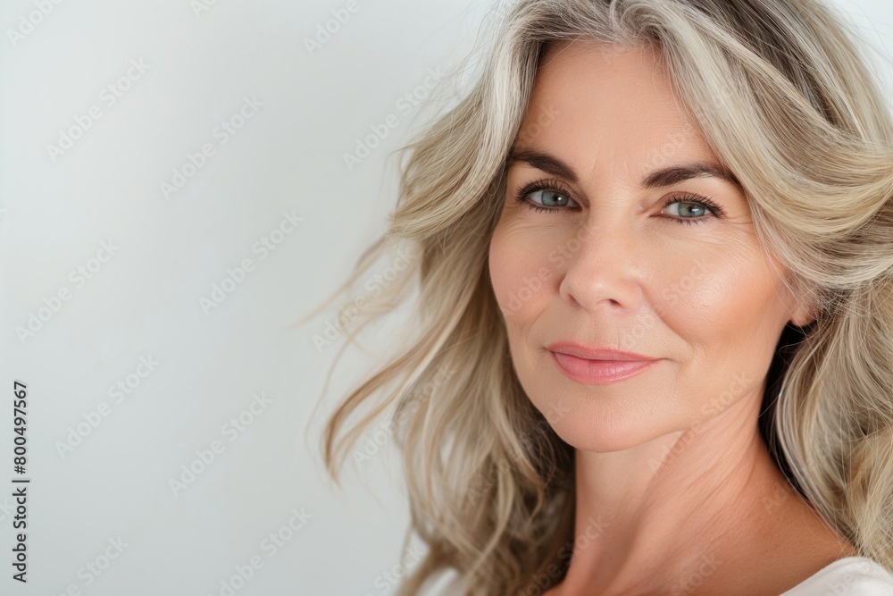Beautiful gorgeous 50s mid aged mature woman looking at camera isolated on white. Mature old lady close up portrait. Healthy face skin care beauty, middle age skincare cosmetics. Beautiful gorgeous 50s mid aged mature woman looking at camera isolated on white. Mature old lady close up portrait. Healthy face skin care beauty, middle age skincare cosmetics.