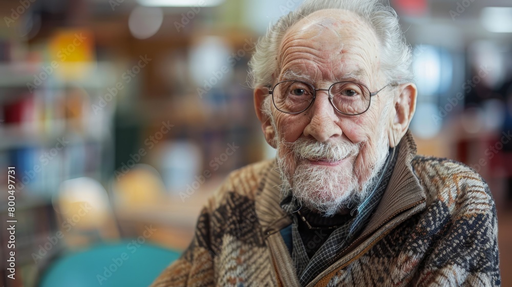 An elderly man with white hair and a beard smiles at the camera.