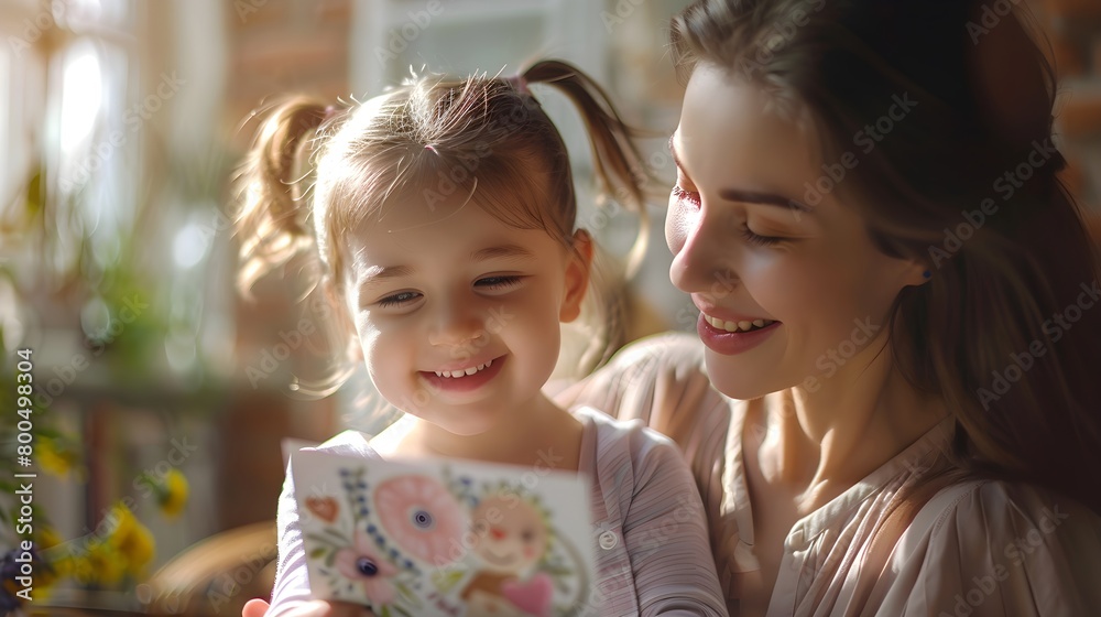 The daughter gives her mother a greeting card. Generative-AI The daughter gives her mother a greeting card. Generative-AI