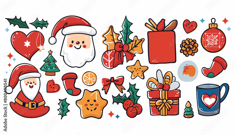 メリークリスマス、そしてハッピーニューイヤー。サンタ クロース、クリスマス ツリー、ギフト、ココア、コーヒー、トレンディなレトロな漫画スタイルのジンジャーブレッド。漫画のキャラクターと要素のステッカー パック。 メリークリスマス、そしてハッピーニューイヤー。サンタ クロース、クリスマス ツリー、ギフト、ココア、コーヒー、トレンディなレトロな漫画スタイルのジンジャーブレッド。漫画のキャラクターと要素のステッカー パック。