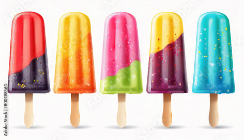 Set of various colorful popsicles isolated on white background