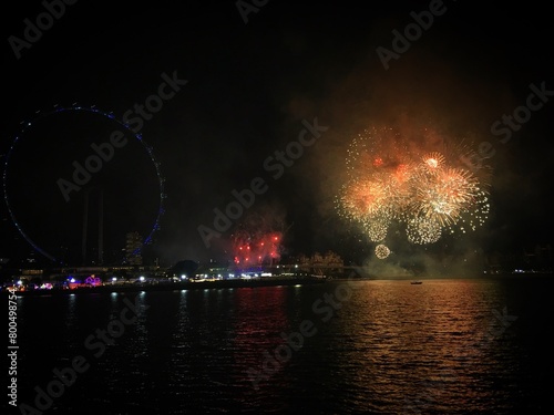 Fireworks over the Marina Bay  Singapore  February 2019