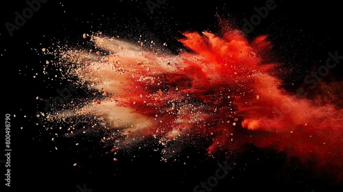 Dynamic explosion of gold colored dust isolated on black background