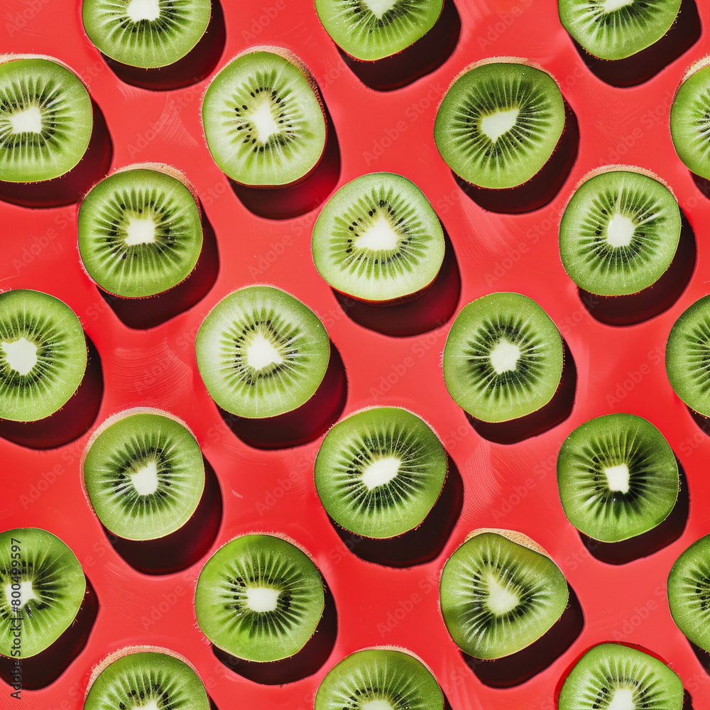 Fototapeta premium kiwi slices on a red background
