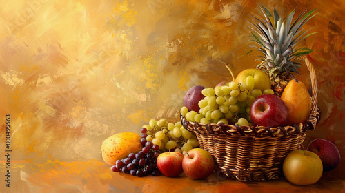  Basket of Mixed Fruits with a Warm, Golden Backdrop