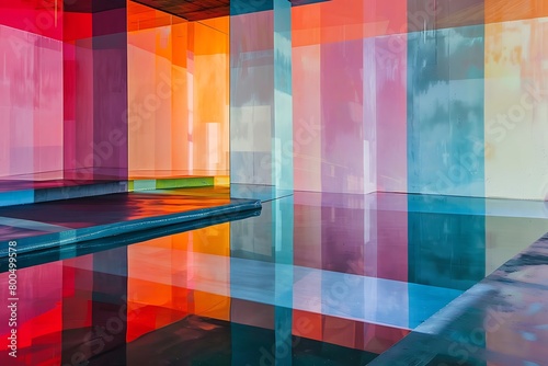 Geometric shapes casting colorful reflections in a modern studio