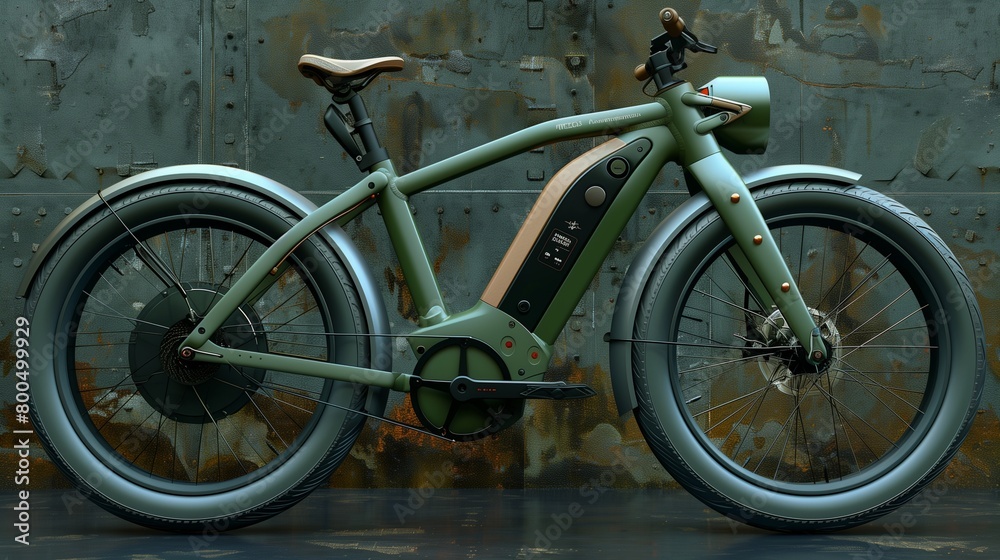 Moss green electric bike with a digital display, modern and efficient,