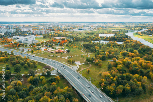 Mahiliou, Belarus. Mogilev Cityscape And Kastrychnitski District. Aerial View Of Skyline In Autumn Day. Bird's-eye View