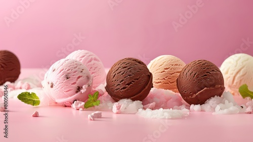 ice cream scoops wallpaper background, very colorful and professional