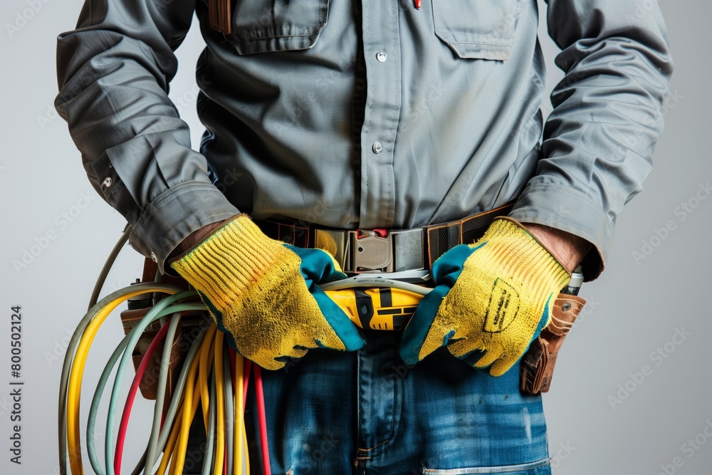 Construction worker with a belt of tools Construction worker with a belt of tools
