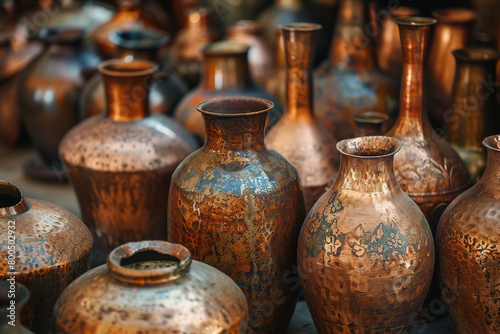 Vintage copper vases line the shelves of an antique shop - each reflecting the exquisite craftsmanship of past centuries