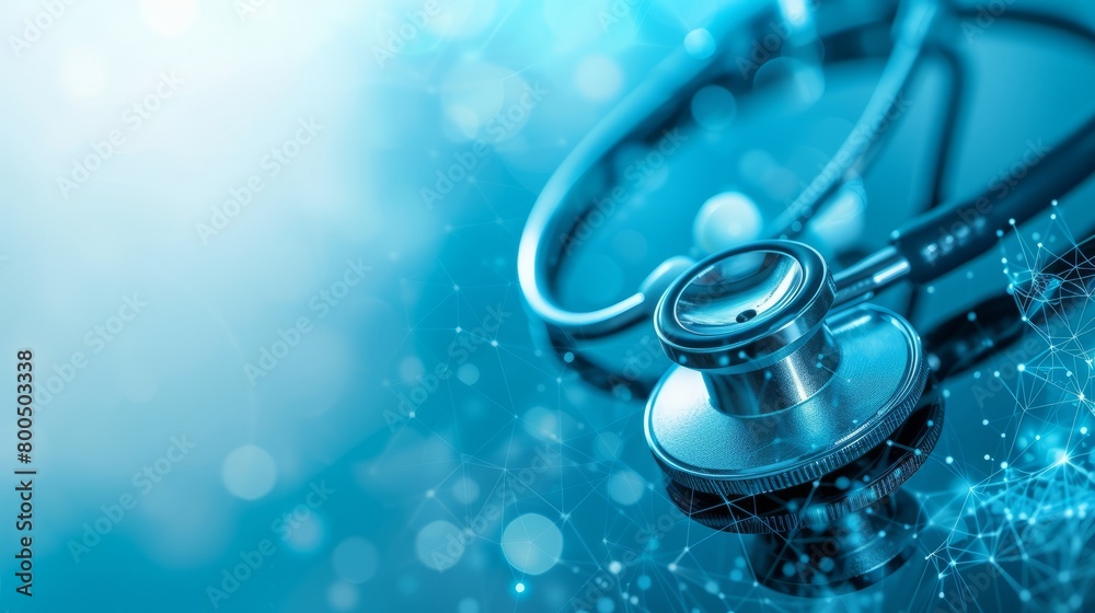 Medical blue blurred futuristic background with stethoscope Medical blue blurred futuristic background with stethoscope