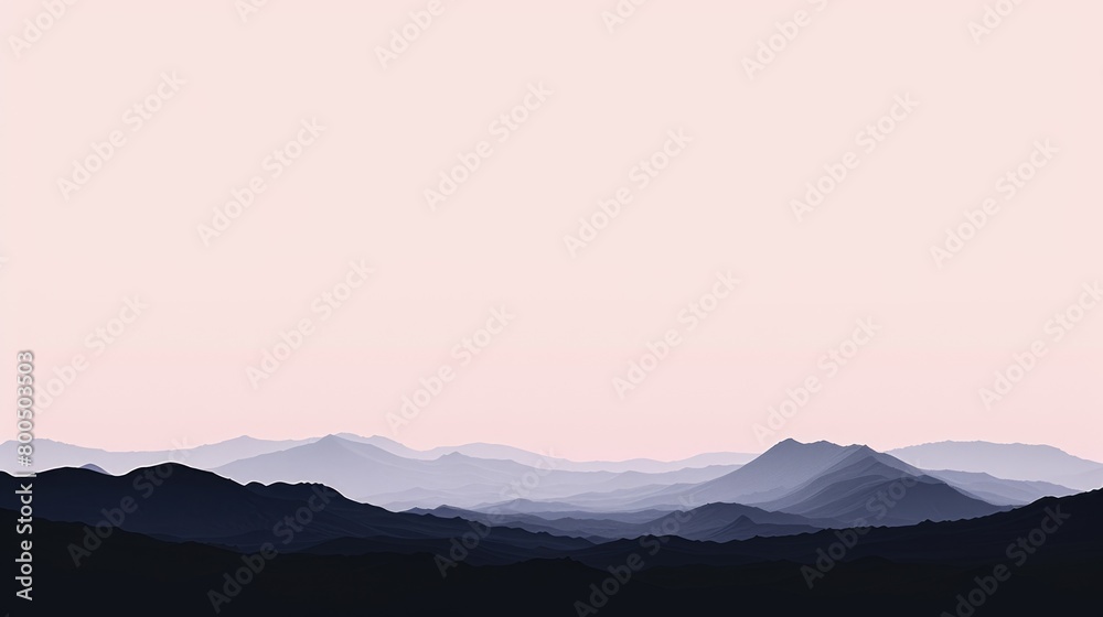 Silhouette image of mountain with sky with minimalistic style of landscape with variant color. Morning hill with sunrise or sunset painted with water color. Abstract image. Nature background. AIG42.