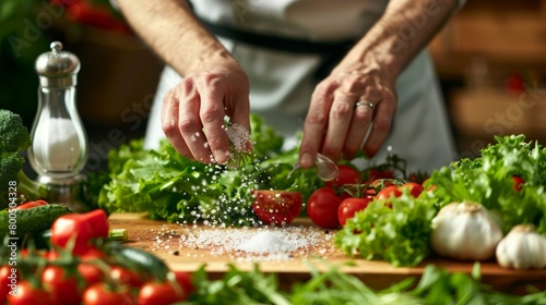 A Chef Seasoning Fresh Salad