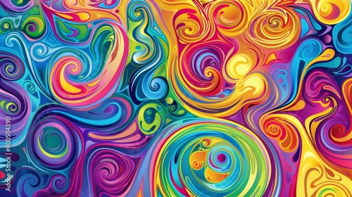 Vibrant Liquid Swirls: Abstract colorful background with circles, pattern, texture, and seamless design, resembling flowing water, paint, and fire in shades of blue, orange, and gold