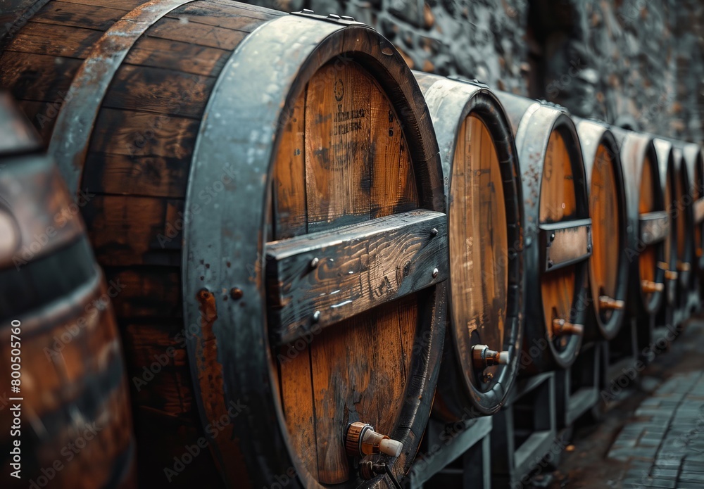 At the German winery, stacked wine casks and old vintage whisky casks evoke nostalgia At the German winery, stacked wine casks and old vintage whisky casks evoke nostalgia