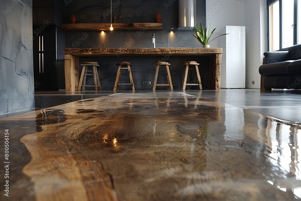 Rustic wood grains contrasting with polished concrete floors