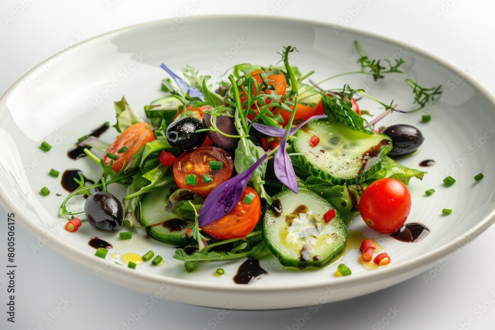 healthy mixed salad on a white plate isolated on a white background healthy mixed salad on a white plate isolated on a white background
