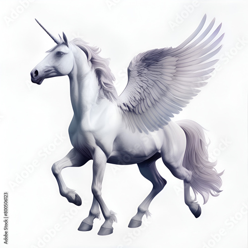 Majestic White Unicorn With Wings Soaring in the Sky 