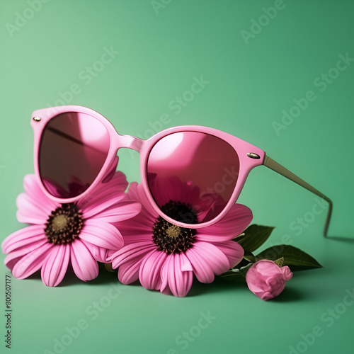Imagen vista superior de elements de gaffes de Verano con fond color pastel y Flores
 photo