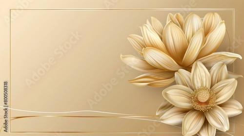 golden flowers minimal frame background with free space in the center photo