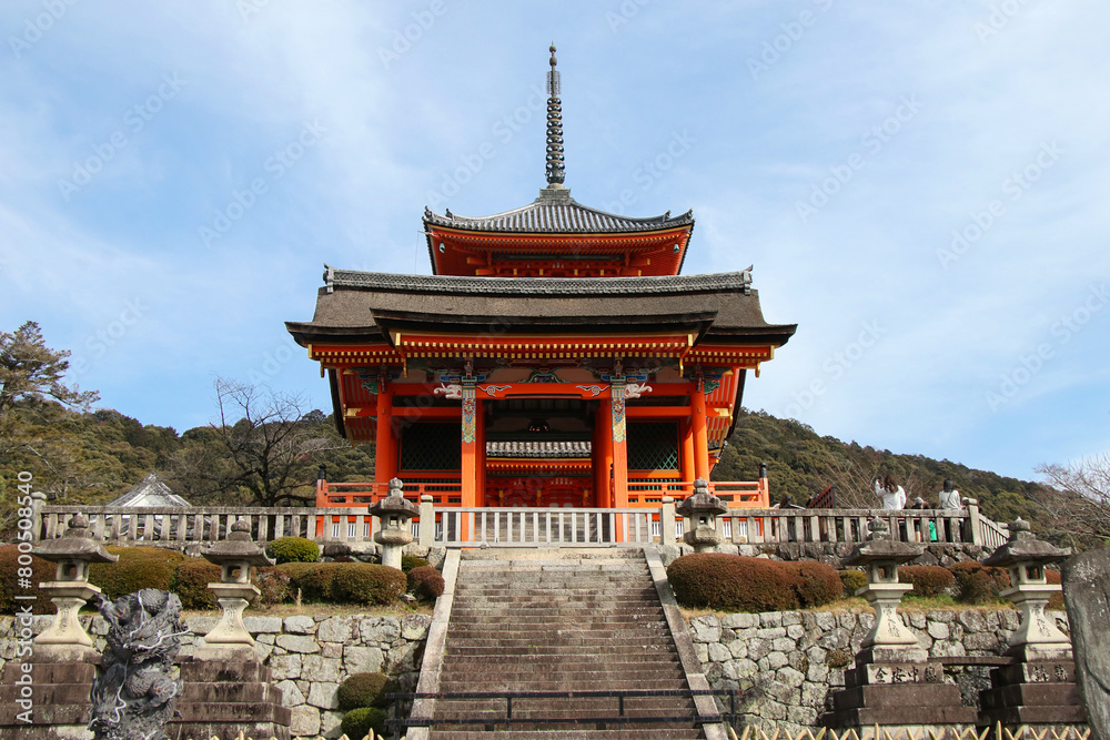 Kyoto, Japan, March 2024, Buddhist Temple Kiyomizu-dera Niomon Gate in spring Kyoto, Japan, March 2024, Buddhist Temple Kiyomizu-dera Niomon Gate in spring