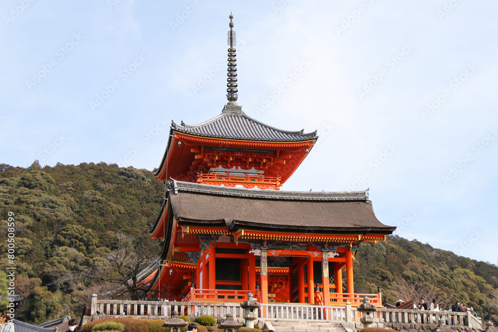 Kyoto, Japan, March 2024, Buddhist Temple Kiyomizu-dera Niomon Gate in spring Kyoto, Japan, March 2024, Buddhist Temple Kiyomizu-dera Niomon Gate in spring
