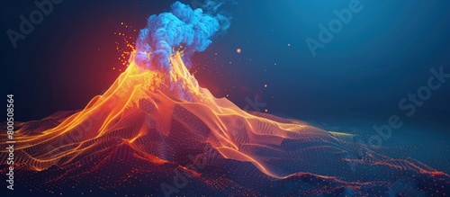 Abstract digital volcano with smoke and lava
