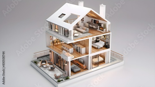 3d small house model on architecture floorplan 