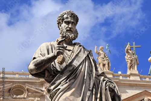 Statue of Saint Peter Close Up at St. Peter's Square in Rome, Italy