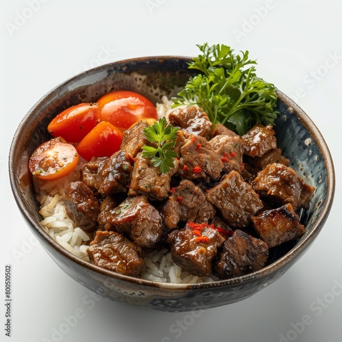 Studio shot of a delicious seitan meal, focusing on the detailed texture and seasoning, perfectly isolated for culinary presentations
