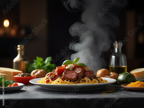 Spaghetti with tomato sauce | Chicken Chowmein photo