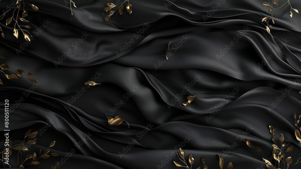 minimal background with flowing black silk waves and decorative natural border elements in gold and black minimal background with flowing black silk waves and decorative natural border elements in gold and black