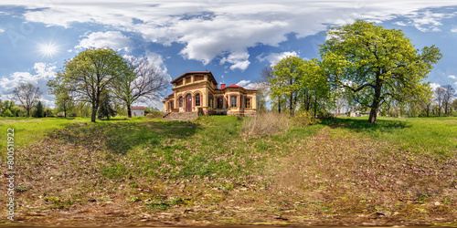 seamless spherical 360 hdri panorama near old abandoned historic palace or homestead in equirectangular projection © hiv360