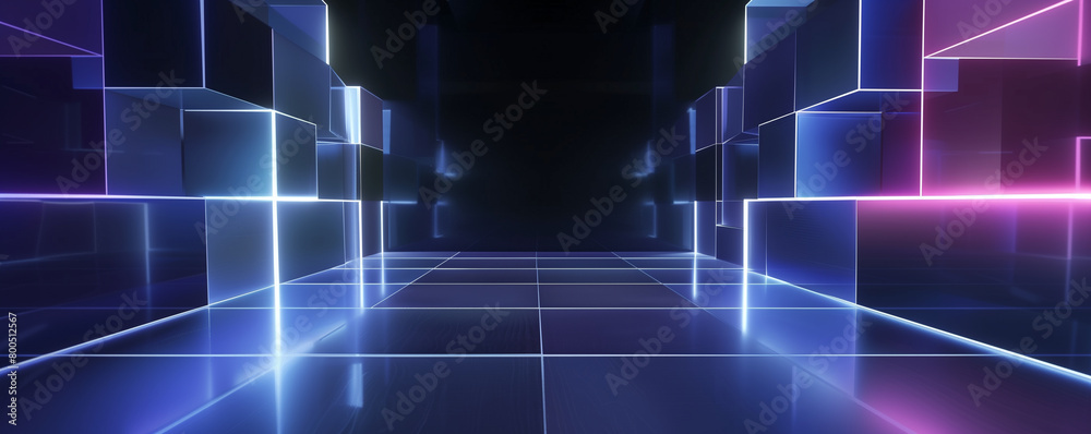 Fototapeta premium Futuristic neon corridor with glowing lights