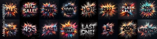 Sale promo. Particles explosion. AI generated illustration