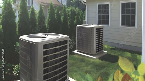 Efficient backyard air conditioning system for energy savings and modern comfort . Concept Energy Efficient Solution, Backyard Cooling, Modern Comfort, Smart Technology, Cost-Effective Cooling photo